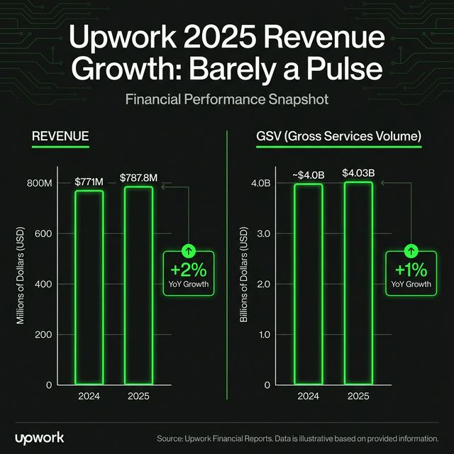 Chart showing Upwork's near-flat revenue and GSV growth in 2025